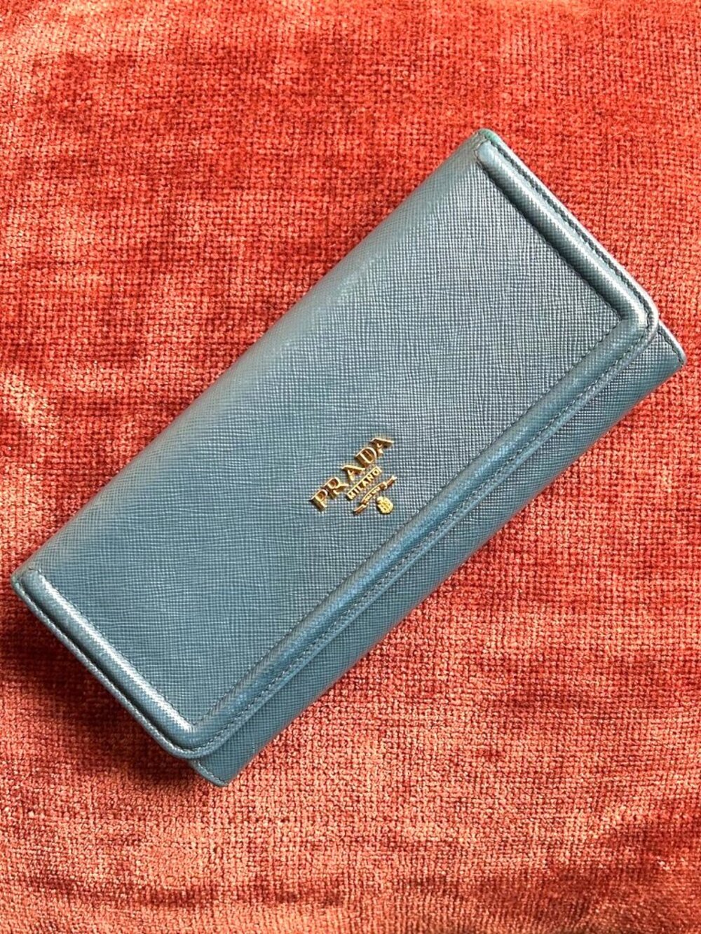 PRADA Saffiano Leather Continental Flap Wallet Blue